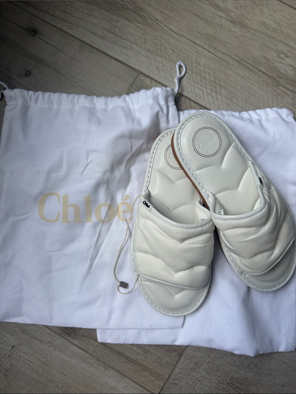 Chloé Quilted Padded Slide Sandals in Off-White